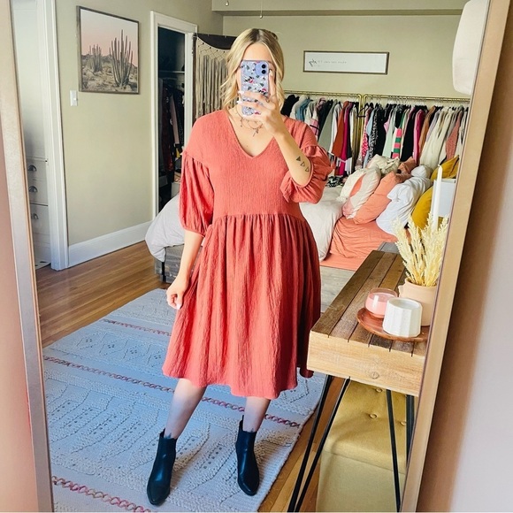 Zara Puff Sleeve Peasant Dress - Picture 1 of 9